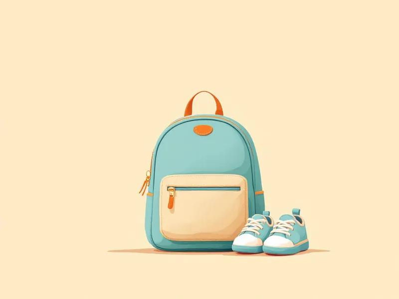 Small toddler backpack standing beside a pair of shoes
