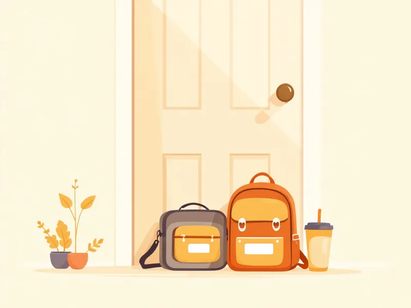 Backpack, lunch box and sippy cup labeled for daycare drop-off
